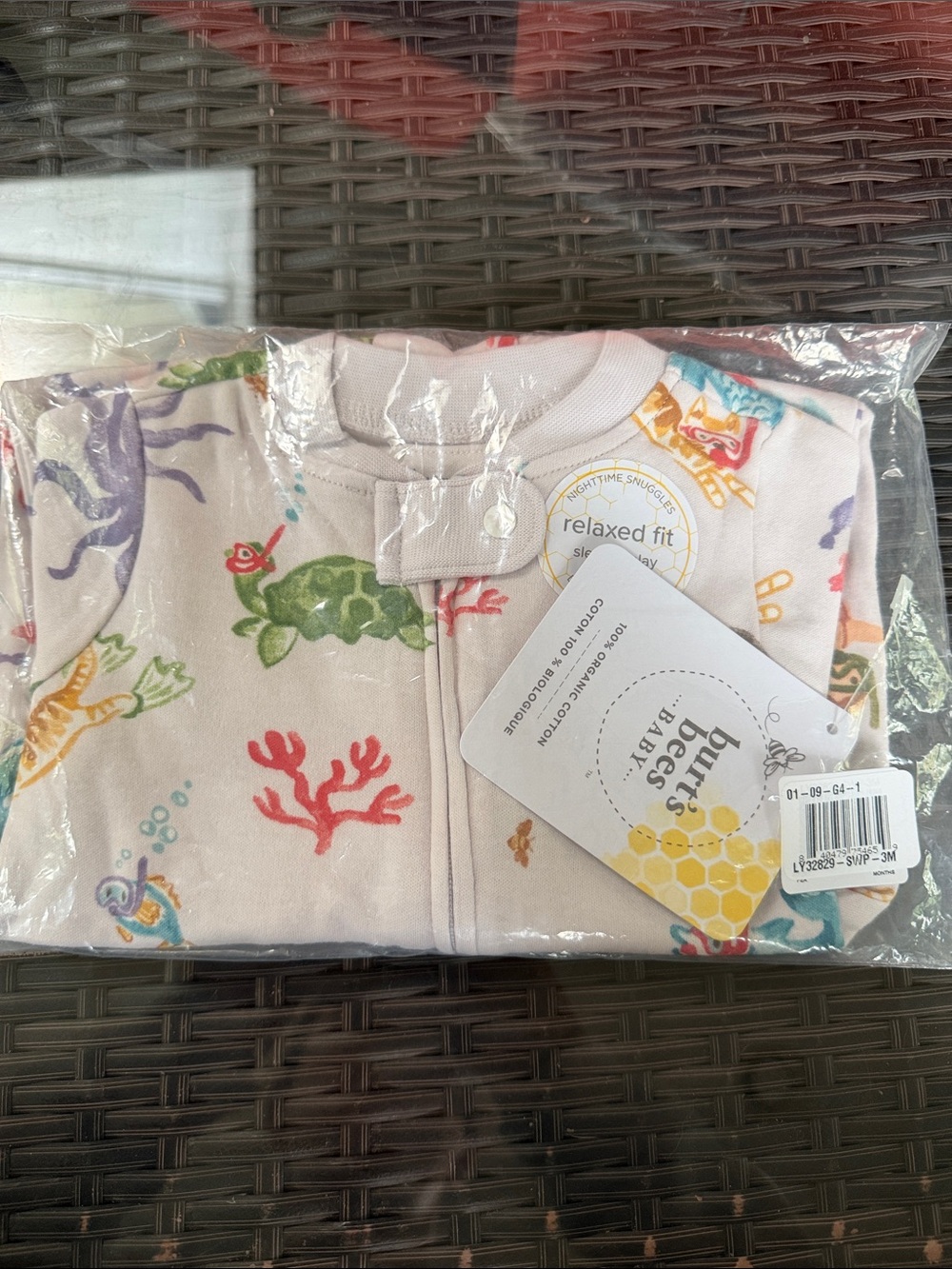 Burt's Bees Baby Pastel Pink Ocean Print Zip Sleeper